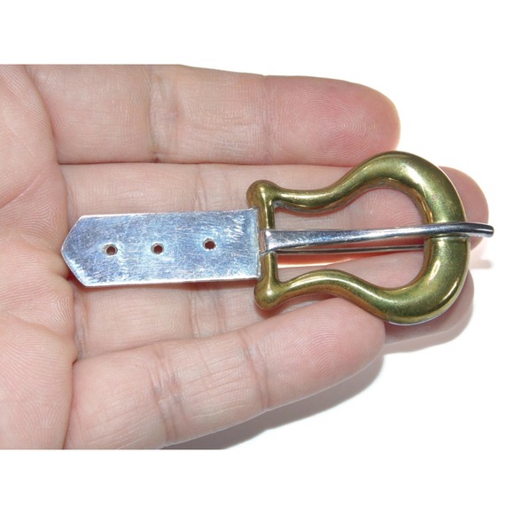 925 Vintage Estate Large Belt Buckle Brooch Solid Sterling Silver Mexico Laton - Picture 4 of 4